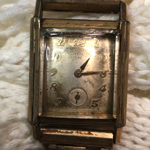 Vintage Mens Gruen Wrist Square Gold Tone Watch - Doesn't Run, For Parts - Picture 3 of 13